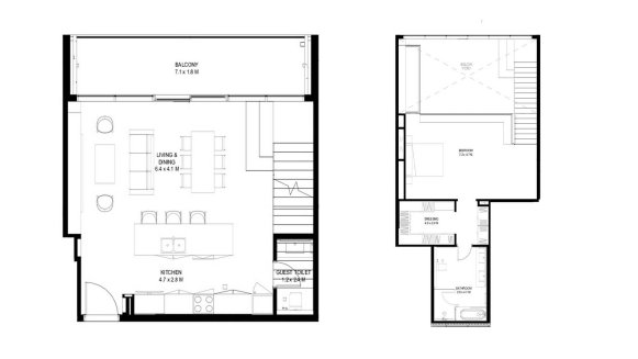 Duplex floor plan, 1 bedroom in IL TEATRO No. 11009 (2D)